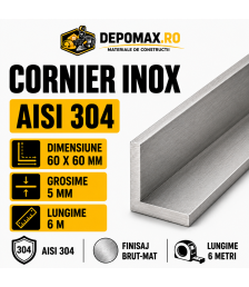 Cornier inox AISI 304, 60 x 60 x 5 mm, 6 metri
